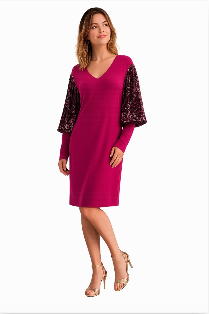 BL-nk Lilianna Sequin Sleeve Dress Anthropologie Magenta Puff Sleeve Medium